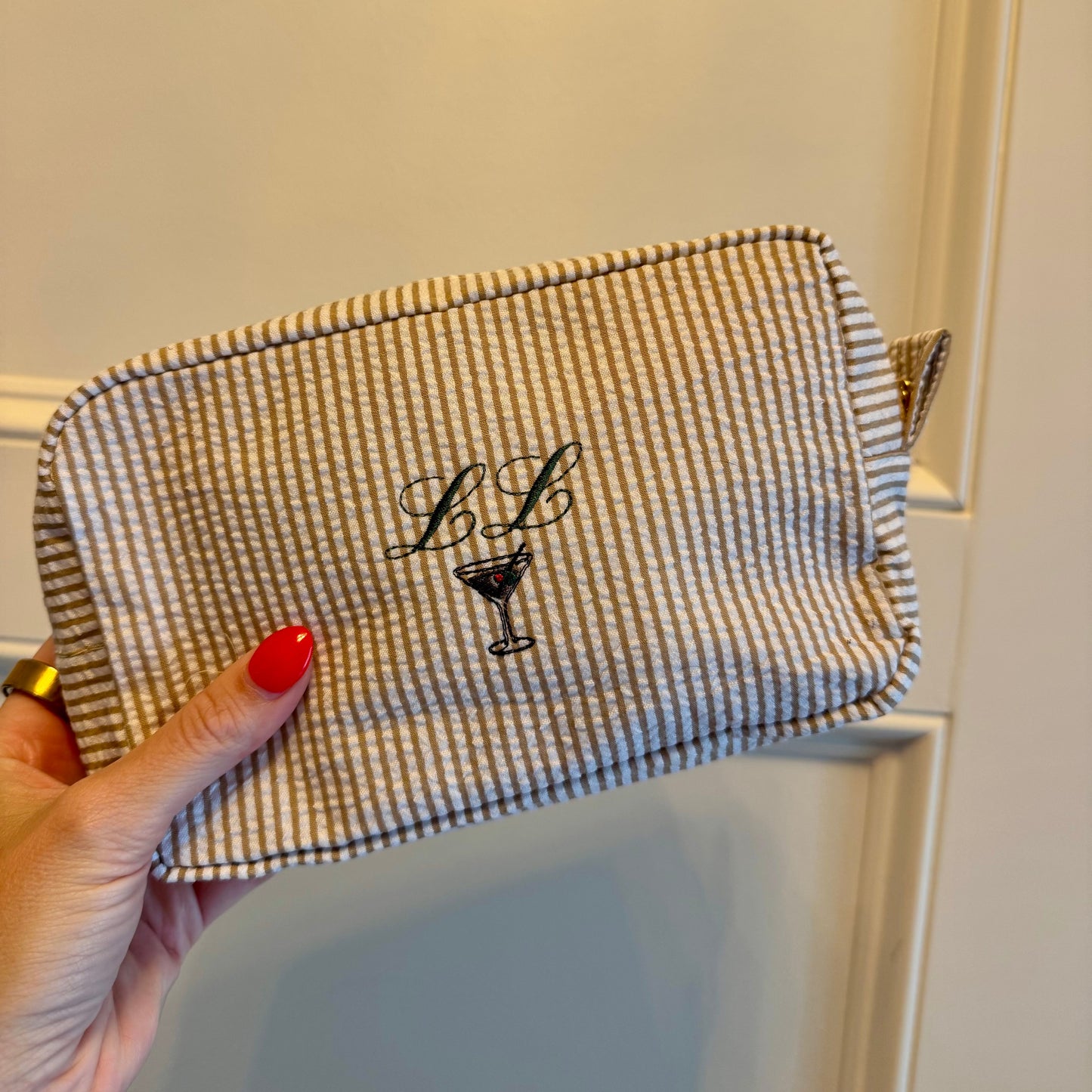 Seersucker cosmetic pouch