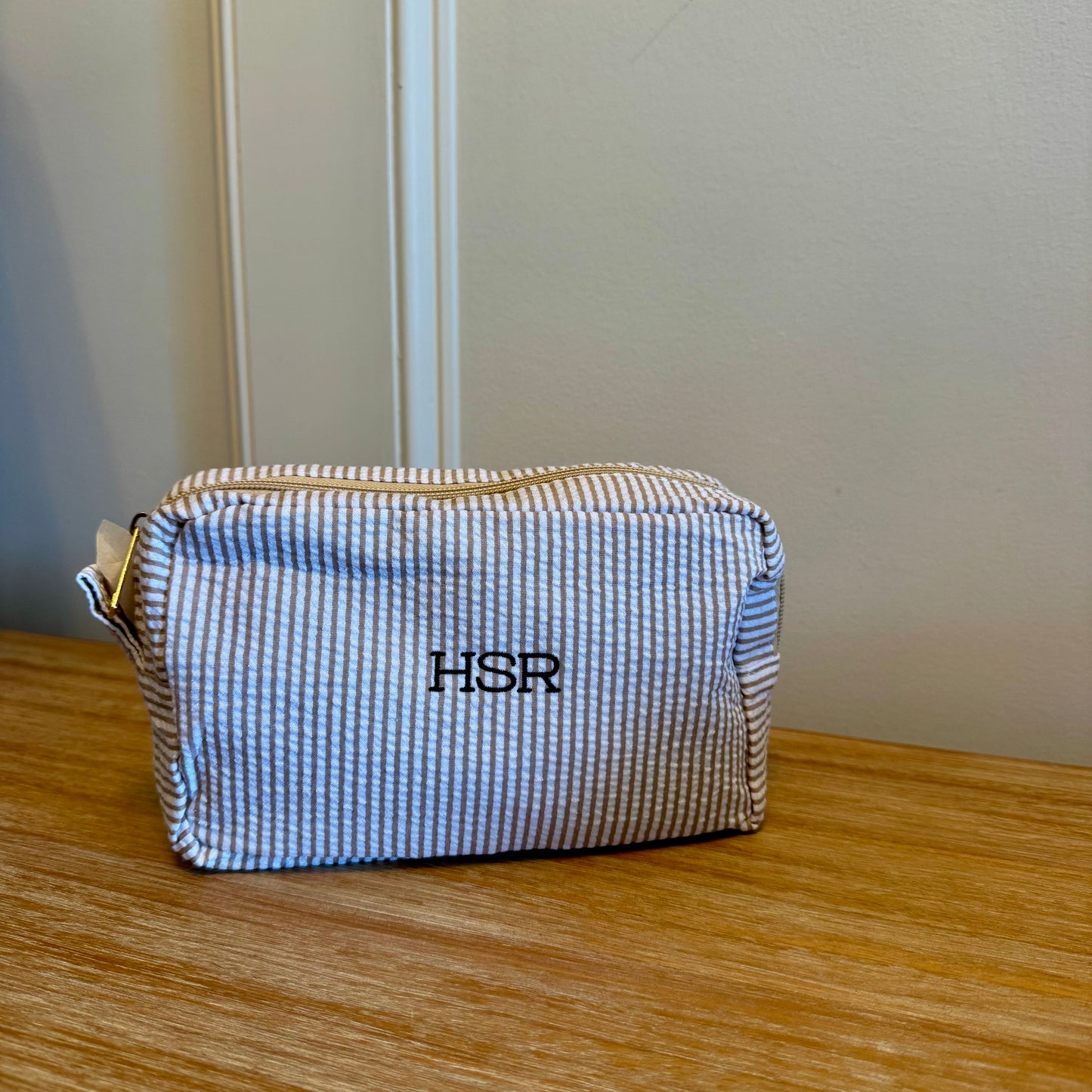 Seersucker cosmetic pouch